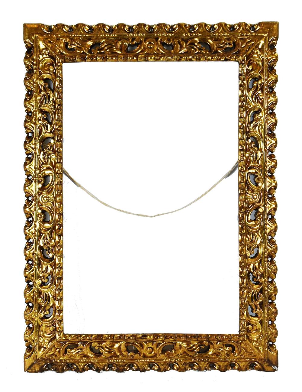 Appraisal: CUSZO SCHOOL CARVED GILTWOOD FRAMEModern The pierced and gilded frame