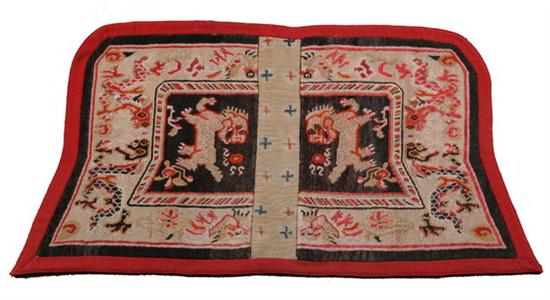 Appraisal: TIBETAN SADDLE RUG Early th century Fu dog decoration -