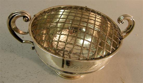 Appraisal: George V silver two handled rose bowl on spreading circular