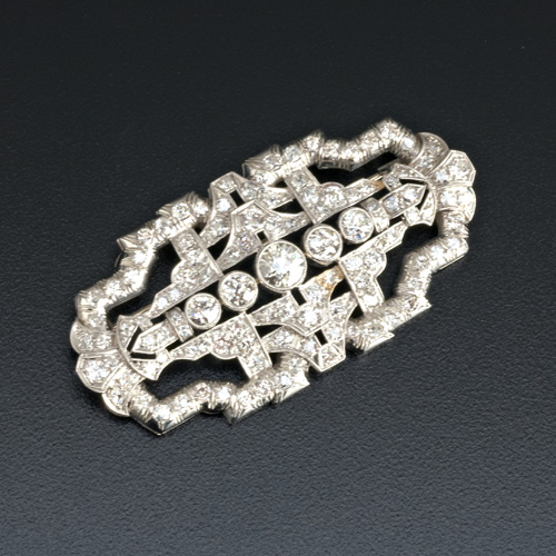 Appraisal: Diamond and pt panel brooch bifurcated in the Art Deco