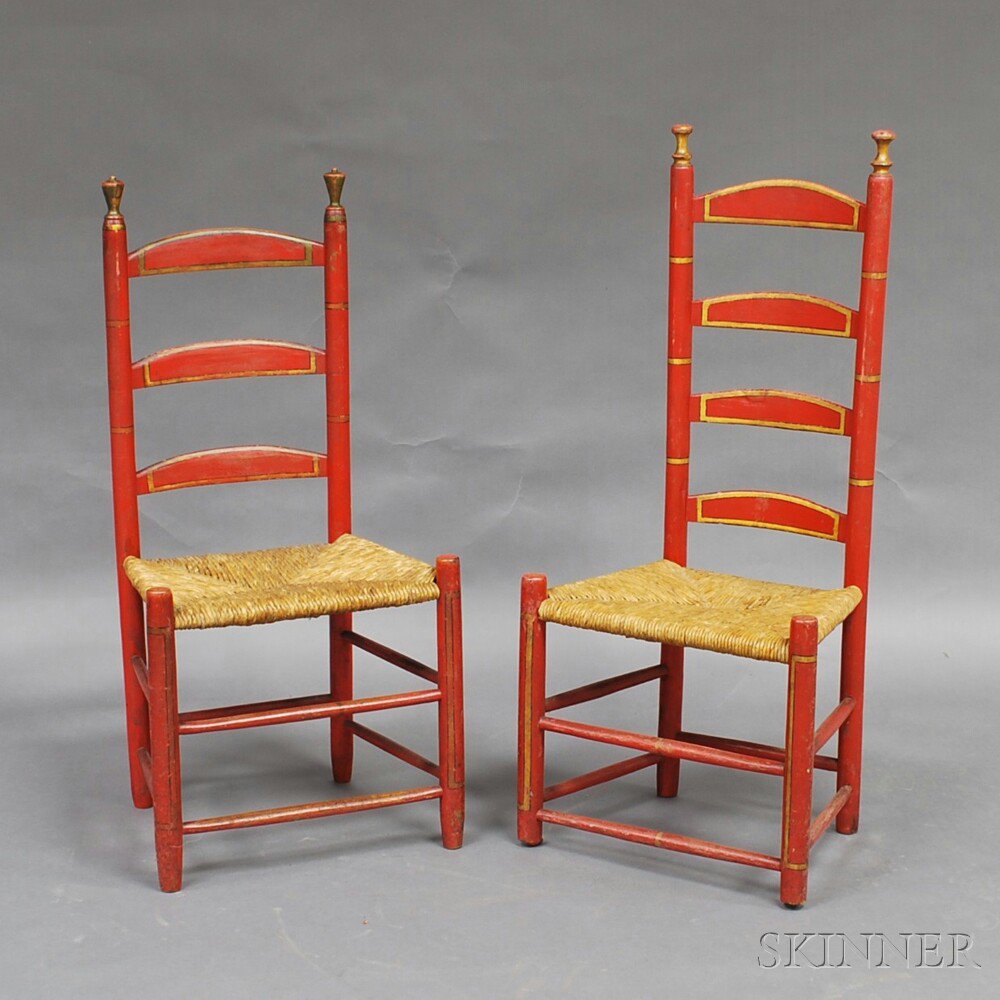 Appraisal: Two Red-painted Side Chairs th century the gilt and black