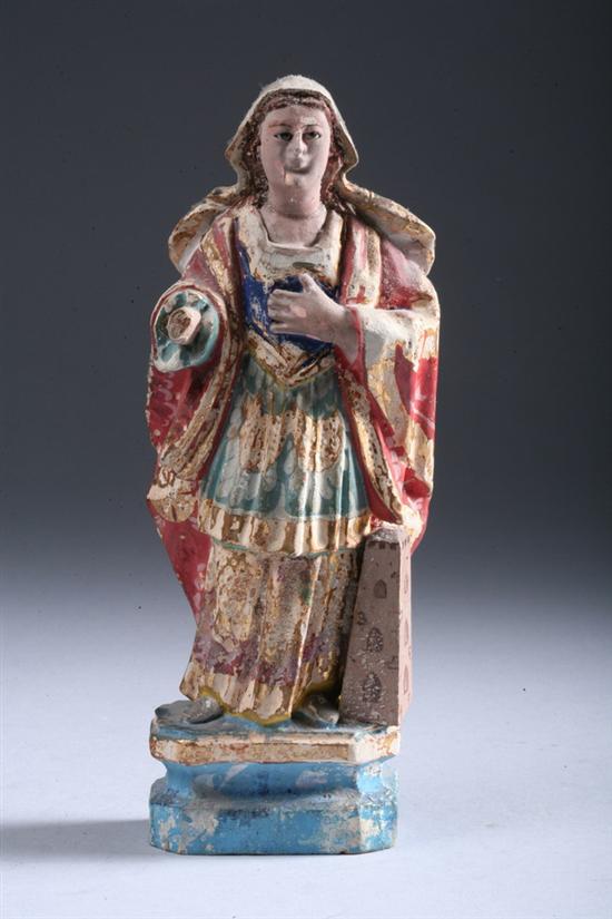 Appraisal: SPANISH COLONIAL CARVED AND POLYCHROME PAINTED WOOD SANTOS FIGURE OF