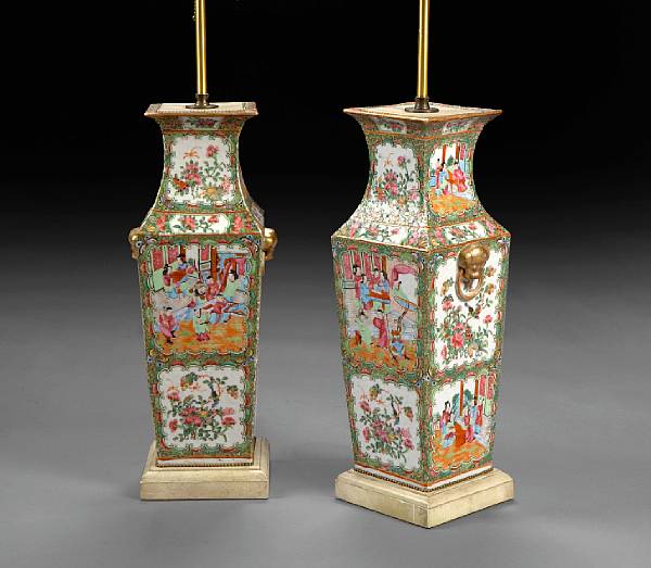 Appraisal: th century Each of square baluster form decorated in polychrome