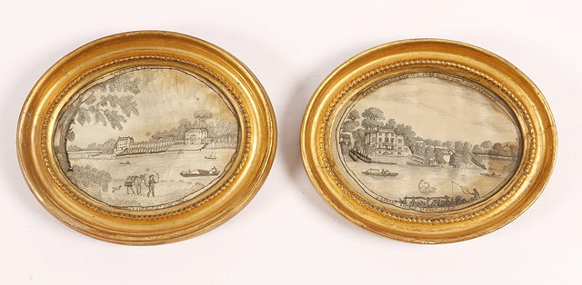 Appraisal: A PAIR OF GEORGE III OVAL SILK AND HAIR WORK