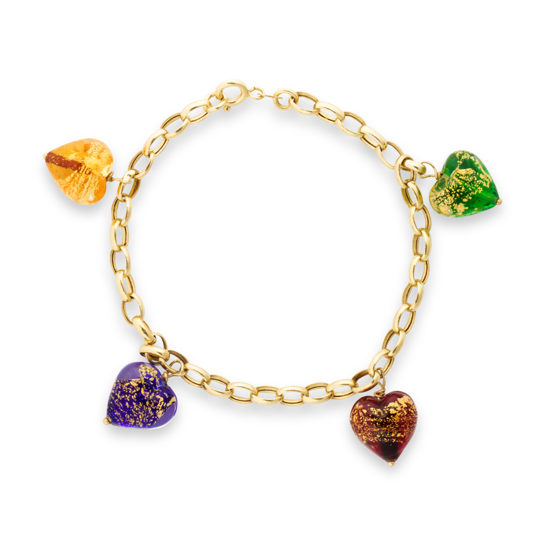 Appraisal: A GLASS AND FOURTEEN KARAT GOLD CHARM BRACELET A glass