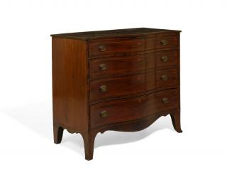 Appraisal: A GEORGE III MAHOGANY AND SATINWOOD CROSS-BANDED SERPENTINE CHEST OF