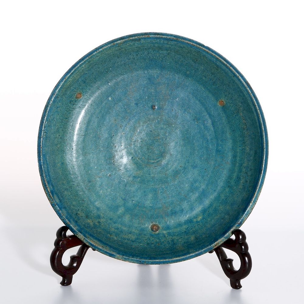 Appraisal: Large Chinese Turquoise Glazed Charger The shallow rounded sides rising