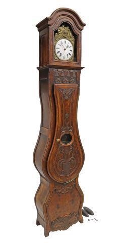 Appraisal: French Provincial burlwood longcase clock th c molded arched cornice