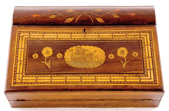 Appraisal: American walnut and marquetry writing slope th century shaped case