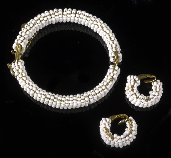 Appraisal: Miriam Haskell White Bead Bracelet and Earring Set ca composed