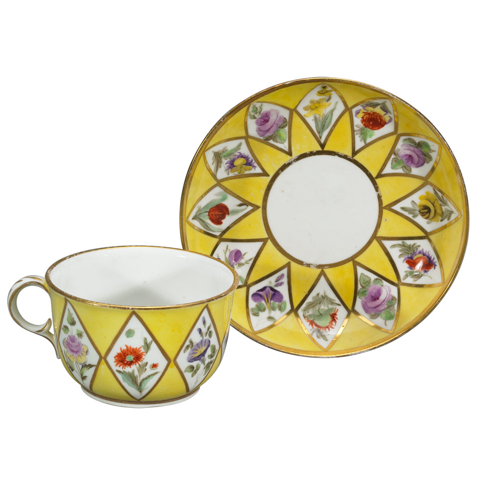 Appraisal: English Porcelain Yellow-Ground Cup and Saucer c with painted floral