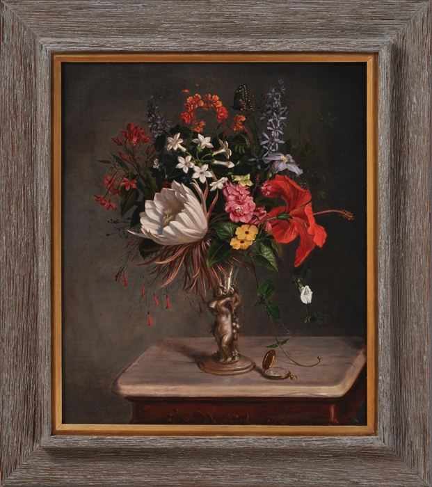 Appraisal: GUSTAVAS ADOLPHUS BEHNE STILL LIFE WITH FLOWERS Oil on canvas