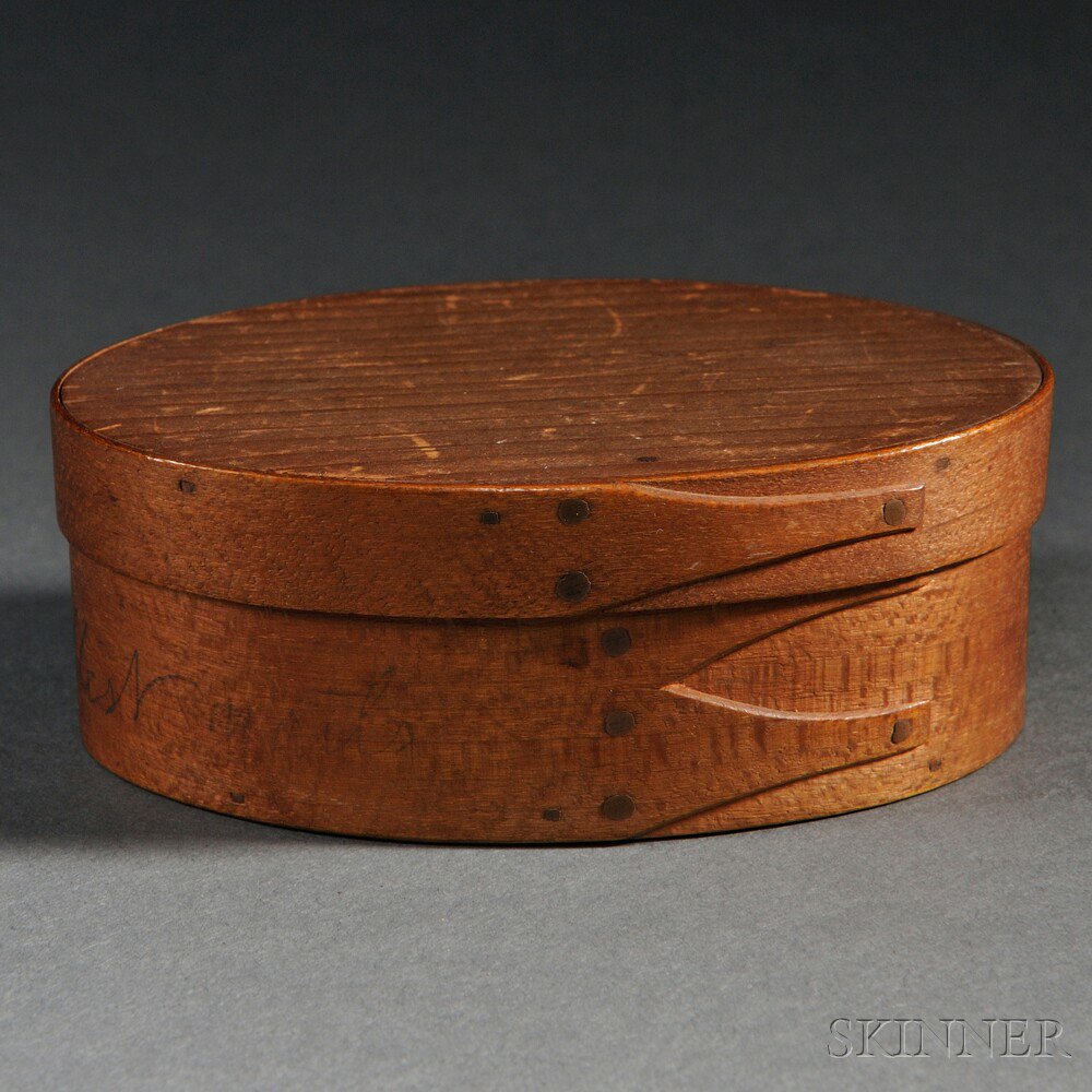 Appraisal: Shaker Covered Oval Box Mount Lebanon New York c pine