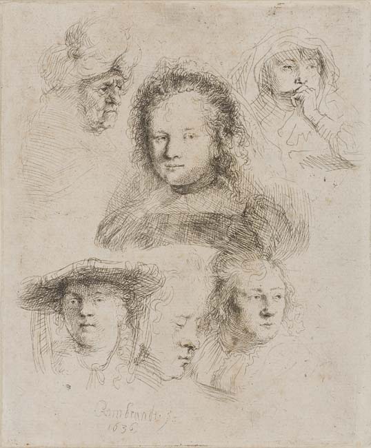 Appraisal: REMBRANDT VAN RIJN Sheet of Studies Head of Saskia and