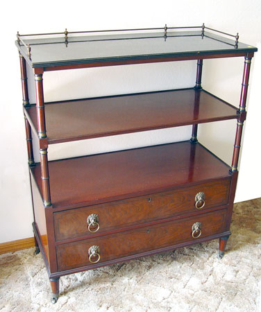 Appraisal: KITTINGER MAHOGANY SERVER shelves over full length drawers Bamboo turned