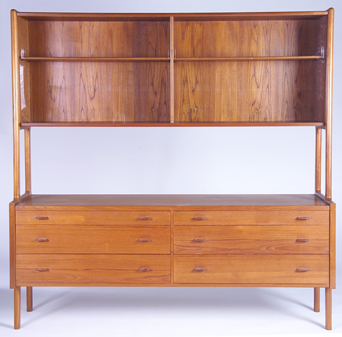 Appraisal: HANS WEGNER Two-piece teak sideboard the top portion with sliding