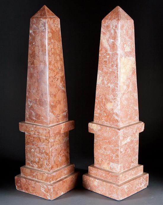 Appraisal: Pair of classical style marble obelisks in H in Sq