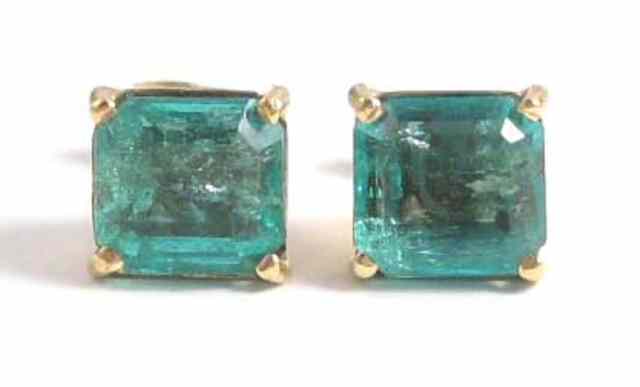 Appraisal: PAIR OF EMERALD EAR STUDS each k yellow gold set