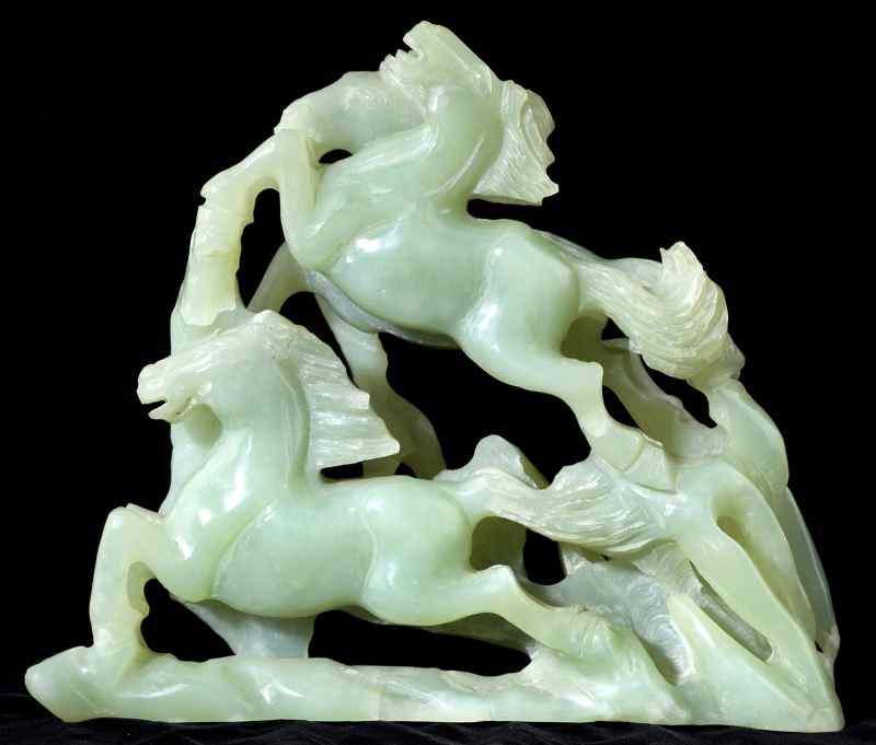 Appraisal: Chinese ''Horse Mountain'' Jade Carvinggreen-white moss color three galloping horses