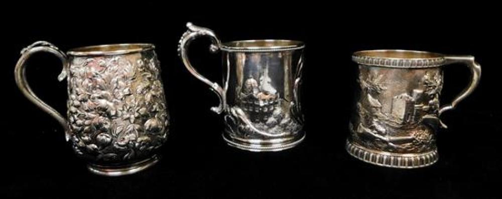 Appraisal: SILVER Three tested silver repouss cups th C including one