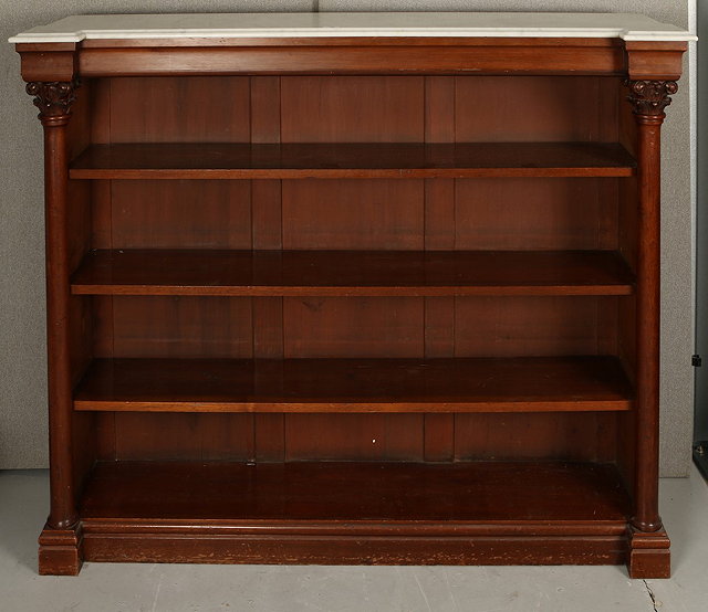 Appraisal: A VICTORIAN MAHOGANY OPEN FRONT BOOKCASE fitted adjustable shelves white