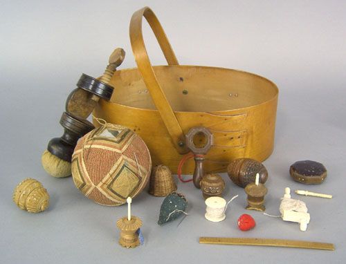 Appraisal: Sabbathday Lake Maine shaker sewing basket with group of accoutrements