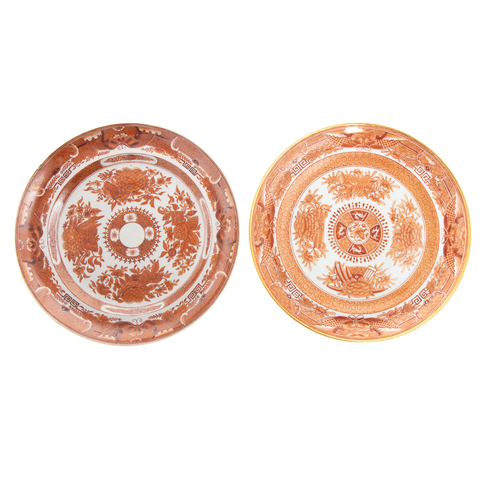 Appraisal: TWO CHINESE EXPORT ORANGE FITZHUGH PLATES Circa - standard Fitzhugh