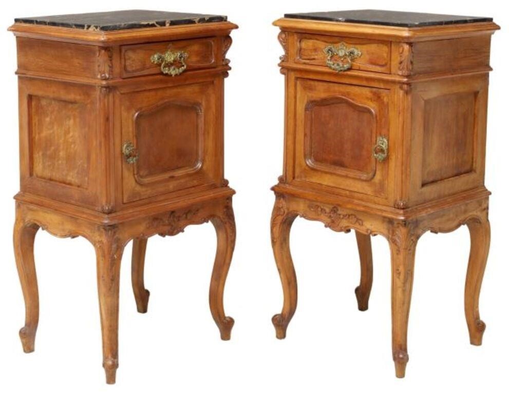 Appraisal: ITALIAN LOUIS XV STYLE MARBLE-TOP NIGHTSTANDS pair Italian Louis XV