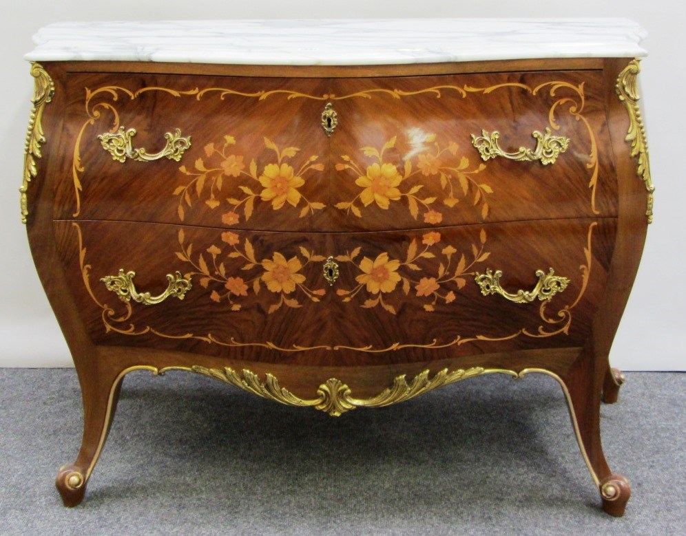 Appraisal: A Louis XV style gilt metal mounted marquetry inlaid walnut