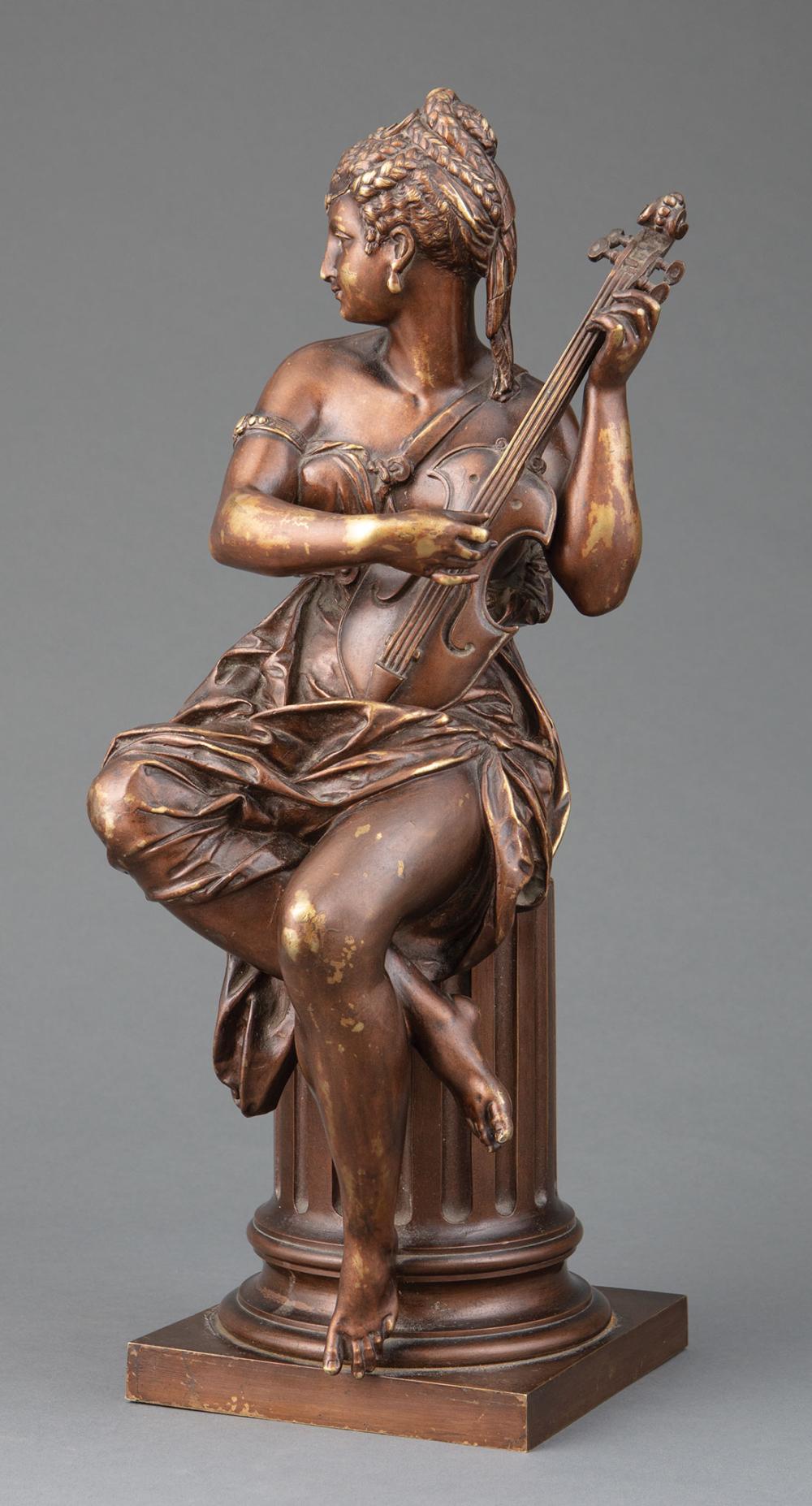 Appraisal: Bronze Figure of a Woman Playing Guitar after Albert-Ernest Carrier-Belleuse