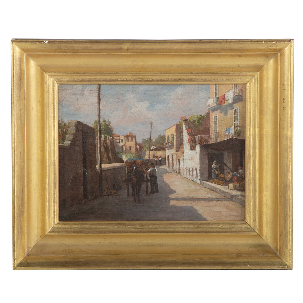 Appraisal: Antonio E Fiorentino Italian Street Scene oil Antonio Enrico Fiorentino