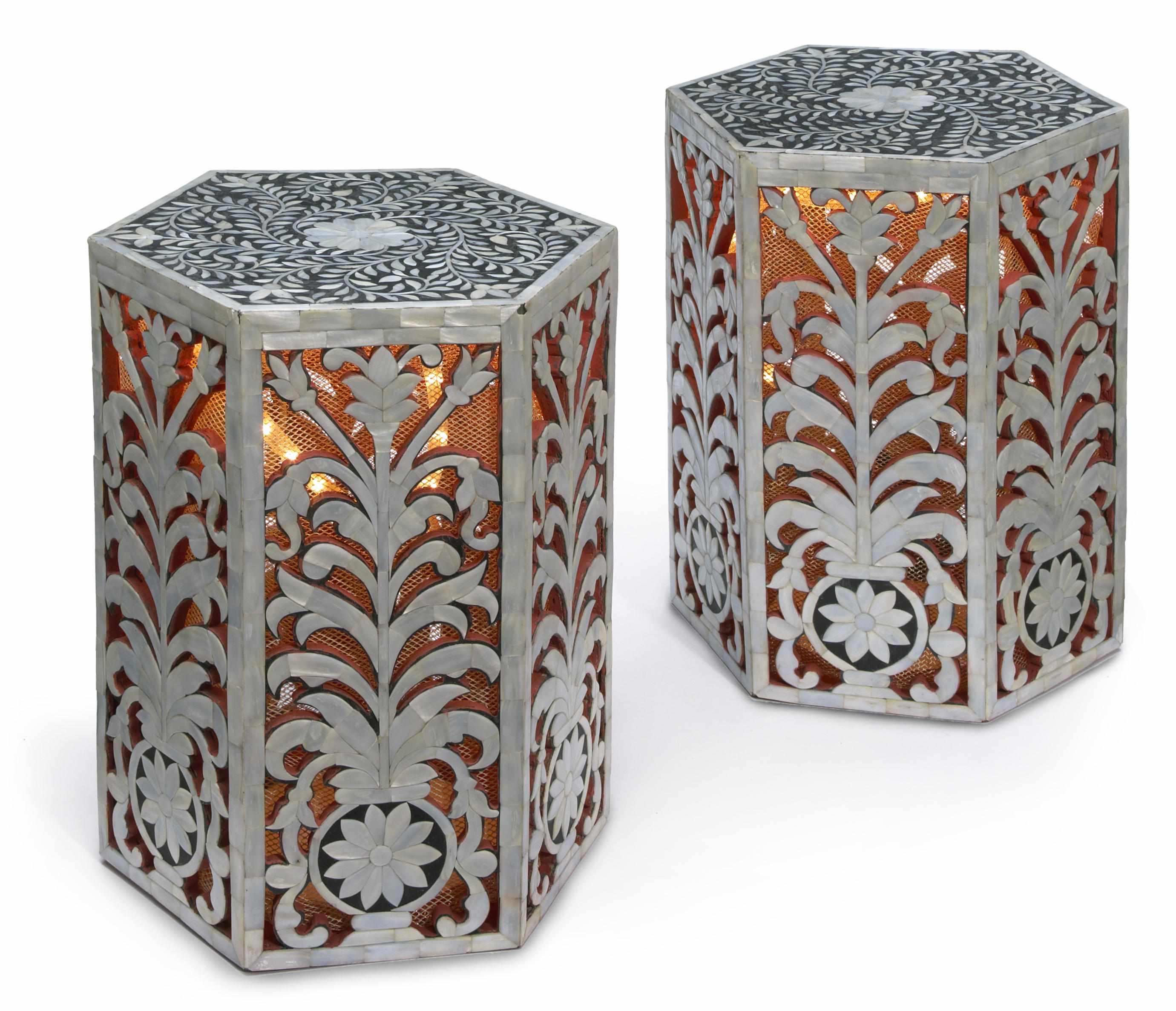 Appraisal: A pair of Indian mother of pearl and coral painted