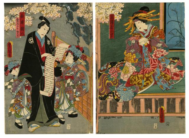 Appraisal: Utagawa Kunisada - Kabuki Scene Color woodcut diptych th month