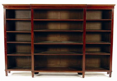 Appraisal: An Edwardian mahogany breakfront open bookcase the moulded edge top