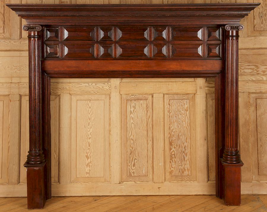 Appraisal: TH C ENGLISH MAHOGANY MANTLE FLUTED COLUMNS A nineteenth century