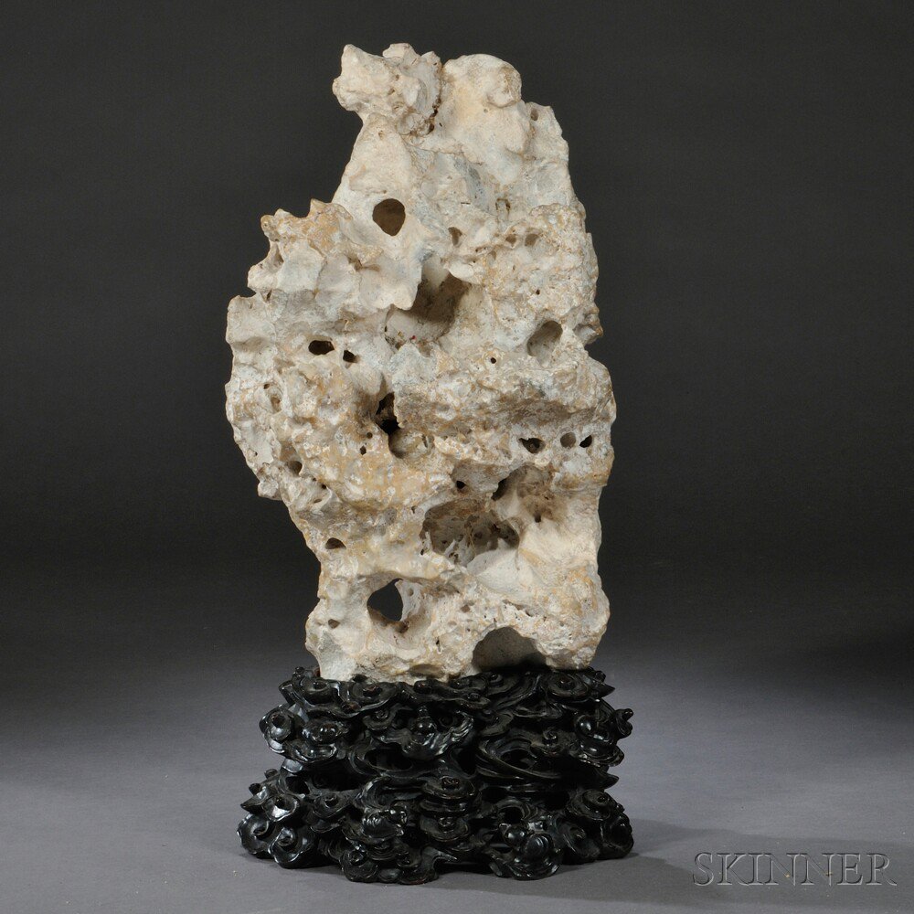 Appraisal: Large Scholar's Stone with Stand China karst limestone Taihu-type stone