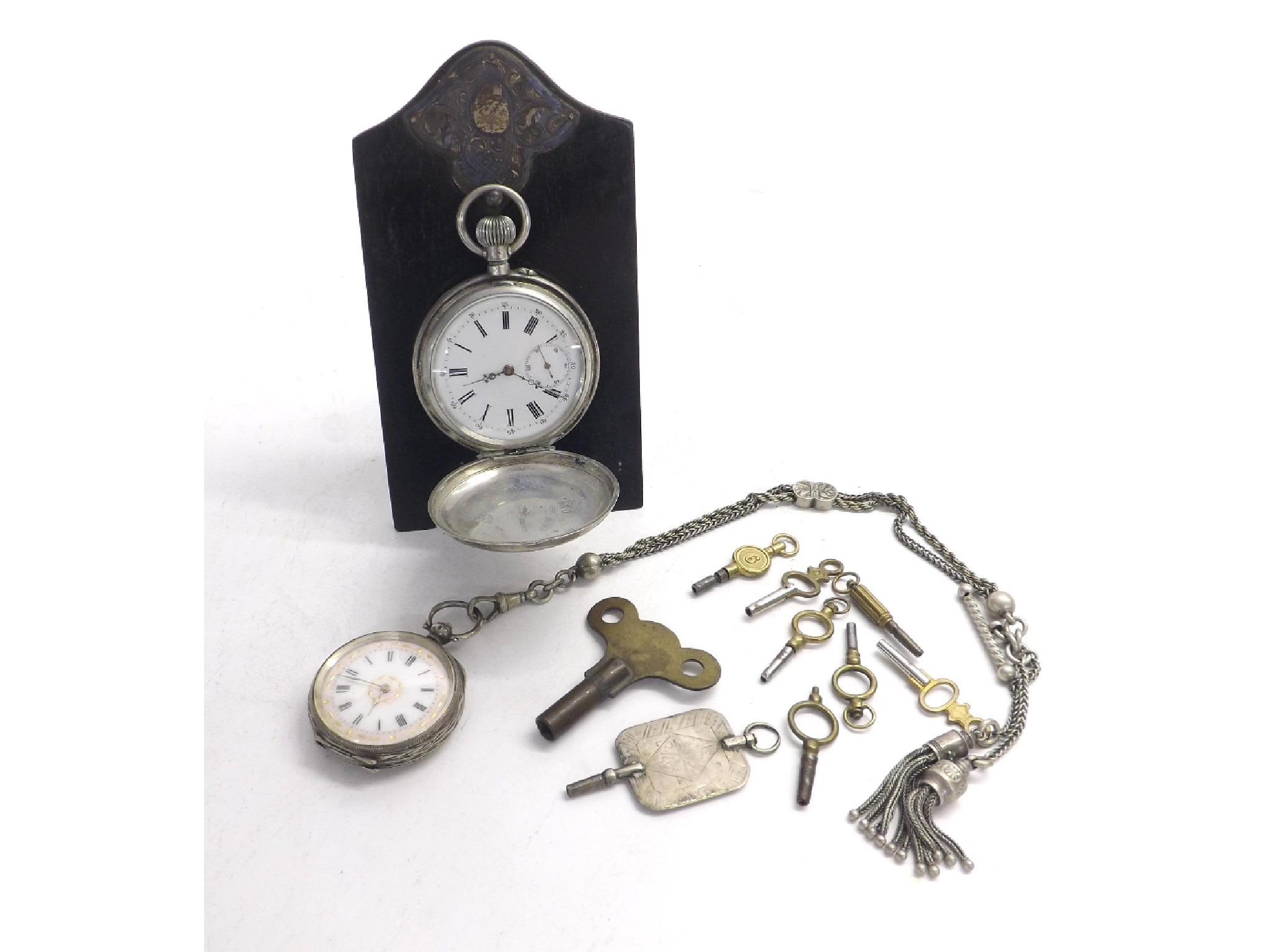 Appraisal: Continental silver lever hunter engine turned pocket watch together with