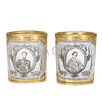 Appraisal: TSAR NICHOLAS I COMMEMORATIVE GLASSES Two with transfer decorated portraits