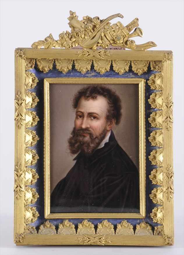 Appraisal: GERMAN PORCELAIN PLAQUE PORTRAIT OF MICHELANGELO Unmarked contained in an