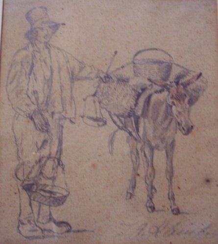 Appraisal: Johann Adam Klein - Study of a Pedlar and Donkeysignedpencil