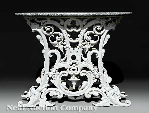 Appraisal: An American Cast Iron Hall Table oval granite top scrolled