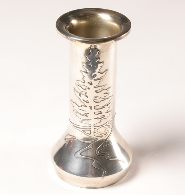 Appraisal: Heintz sterling over bronze vase applied fir tree design Stamped