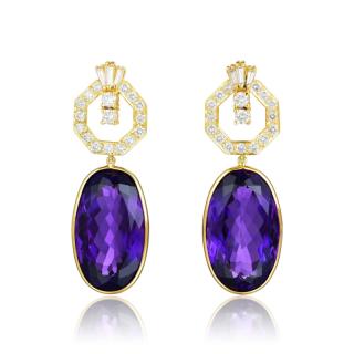 Appraisal: A Large Pair of Amethyst Earrings Suspending large oval-shaped amethyst