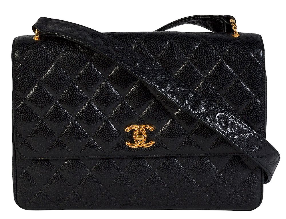 Appraisal: CHANEL Black Caviar Quilted Leather Shoulder Bag Chanel black caviar