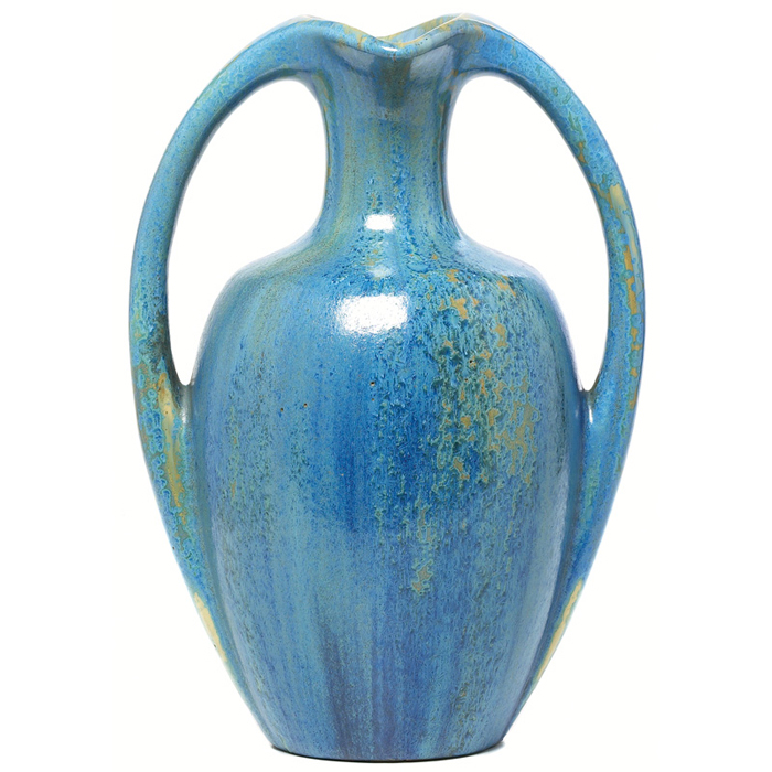 Appraisal: Pierrefonds vase large double handled form in a blue and