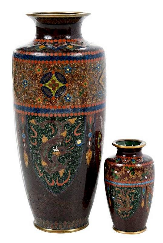 Appraisal: Two Japanese Cloisonne Vases with Gold Stone probably Meiji period