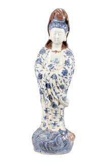 Appraisal: Chinese Blue White Porcelain Figure of Quanyin Chinese th century