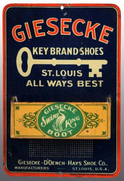 Appraisal: Tin Giesecke Shoes Match Holder Description Manufactured by Chas A