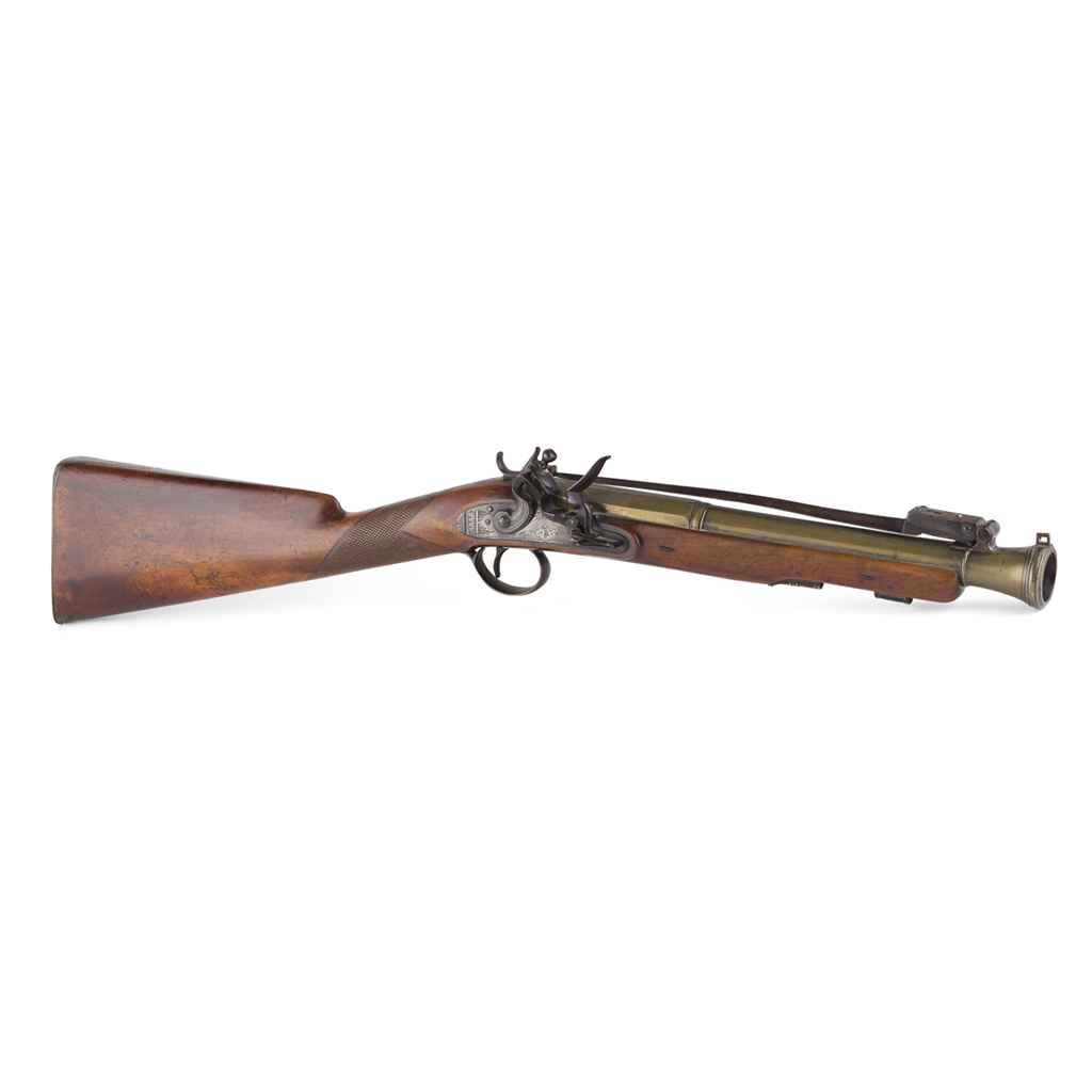 Appraisal: GEORGE III FLINTLOCK BLUNDERBUSS BY CLARK CIRCA the walnut stock