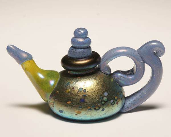 Appraisal: Gavin Heath blue iridescent studio glass teapot Heath was born